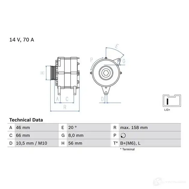 Генератор BOSCH 0986036851 332301 E1UZV 368 5 - Изображение 1