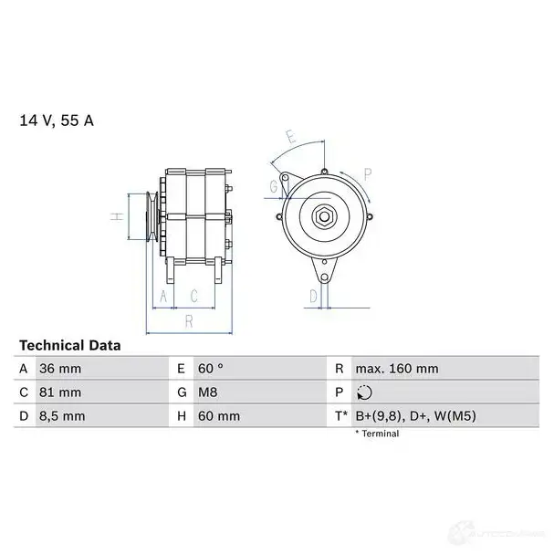 Генератор BOSCH 332246 0986036020 36 02 IN0DZM