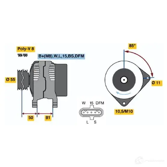 Генератор BOSCH 0124555006 I6XGJR NCB1 (>) 28V 35/80A 305605 изображение 0