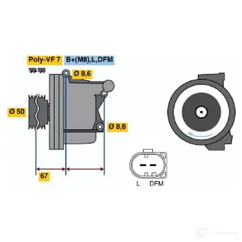 Генератор BOSCH 6ABJ0HM 305045 NFB2 (>) 14V 150A 01220aa1p0