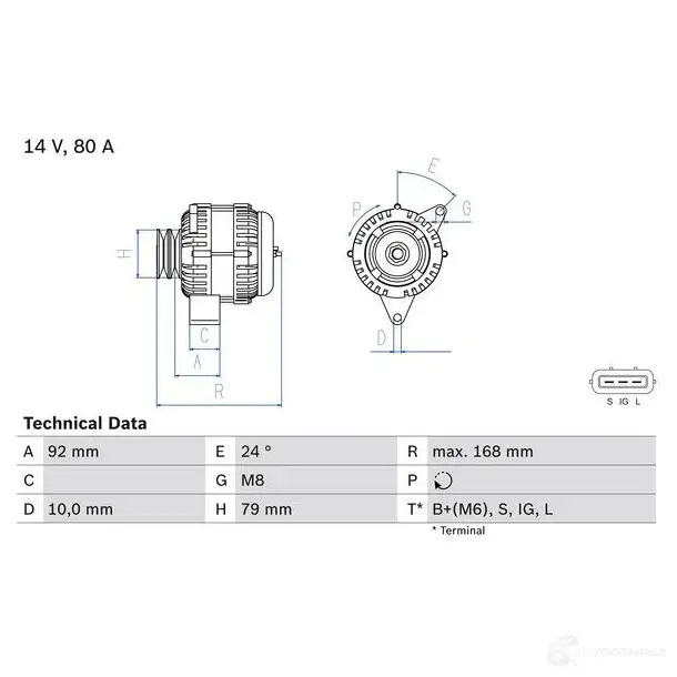 Генератор BOSCH 333527 VT8MBRK 0986083720 8 372 изображение 2