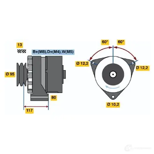 Генератор BOSCH N1 (R) 28V 10/80A 304718 0120468113 5S4WP2 изображение 0