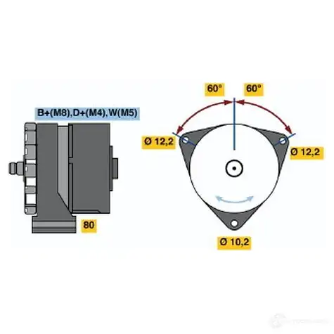 Генератор BOSCH NL1(-) 28V 10/80A 6033GB3022 6033gb3022 362083 изображение 4