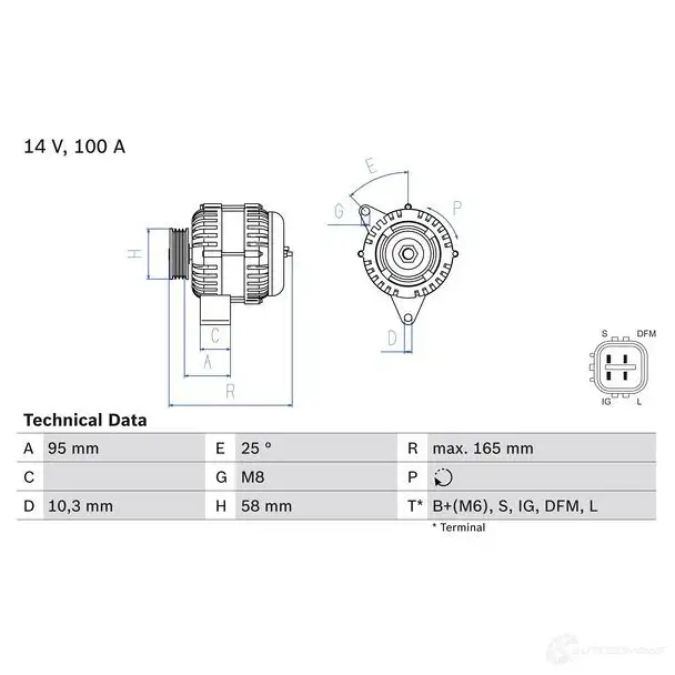 Генератор BOSCH 8 201 1425142178 4A34O2 0986082010 - Изображение 1