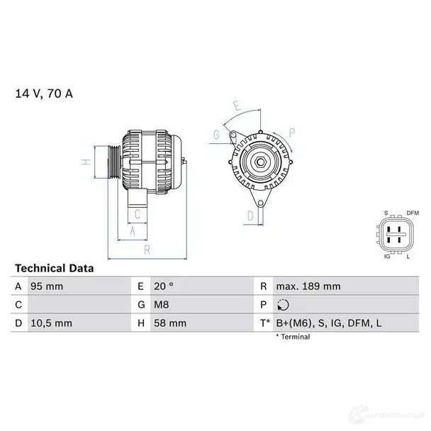 Генератор BOSCH 333550 84 11 X47NAB 0986084110 изображение 2