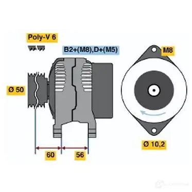 Генератор BOSCH KCB2 (>) 14V 55/100A J87I2 305414 0124415008 изображение 0