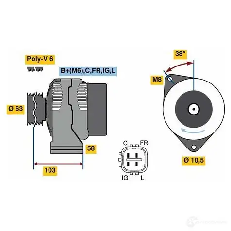 Генератор BOSCH 80 24 EQWXA 0986080240 333259 изображение 0