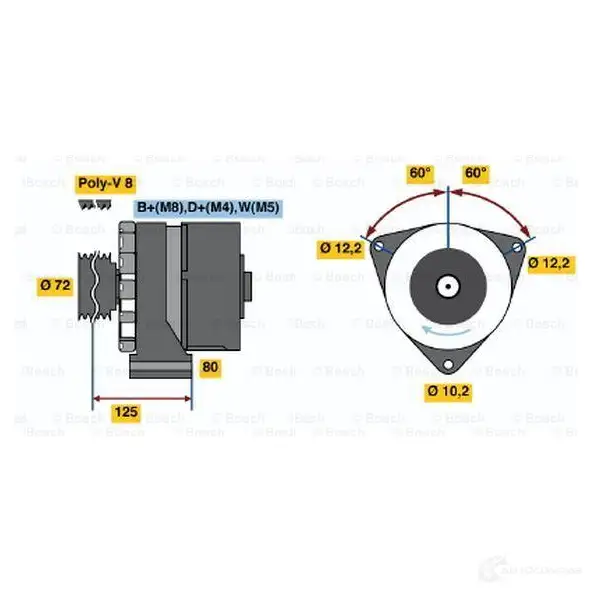 Генератор BOSCH NL1 (R) 28V 10/80A 304754 49864 0120469115 изображение 3