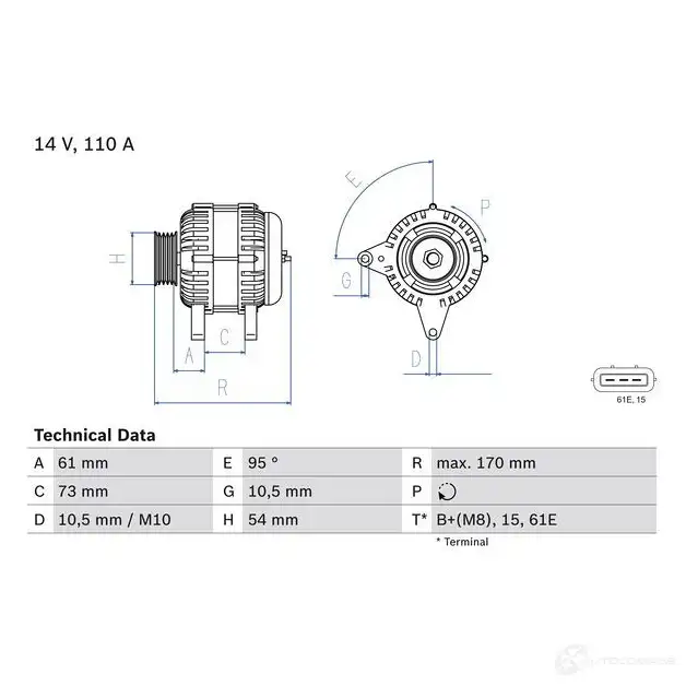 Генератор BOSCH 9BEQG 0986049430 333184 494 3 изображение 2