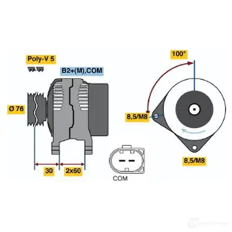 Генератор BOSCH 1423135517 0121715030 AM9C3X H8P (>) 14V 115/183A изображение 0