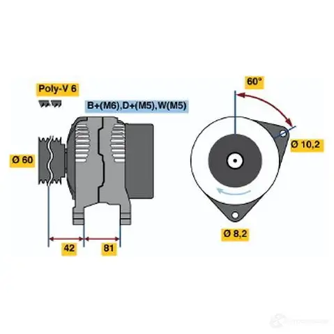 Генератор BOSCH 332416 0986038660 386 6 V65UFS8 изображение 0