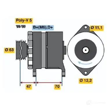 Генератор BOSCH 304874 K1 (R) 14V 28/70A 2F9UHF 0120488287 изображение 0