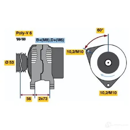 Генератор BOSCH LWBA6 0123320012 305110 KC (R) 14V 50/90A