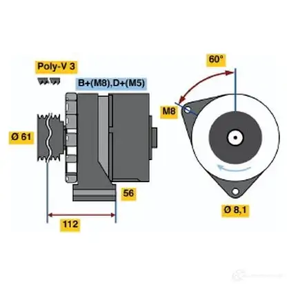 Генератор BOSCH 0120469011 5998842 CPB0B6 N1 (R) 14V 34/90A