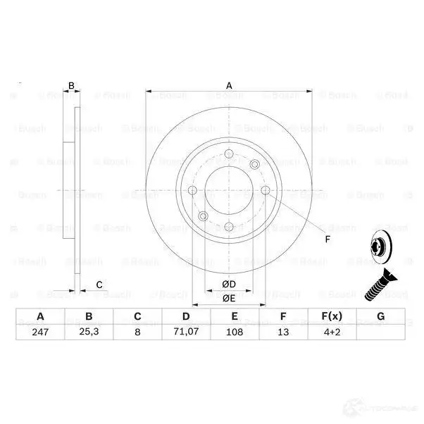 Тормозной диск BOSCH E1 90 R - 02C0100/0108 BD395 338942 0986478464 изображение 5