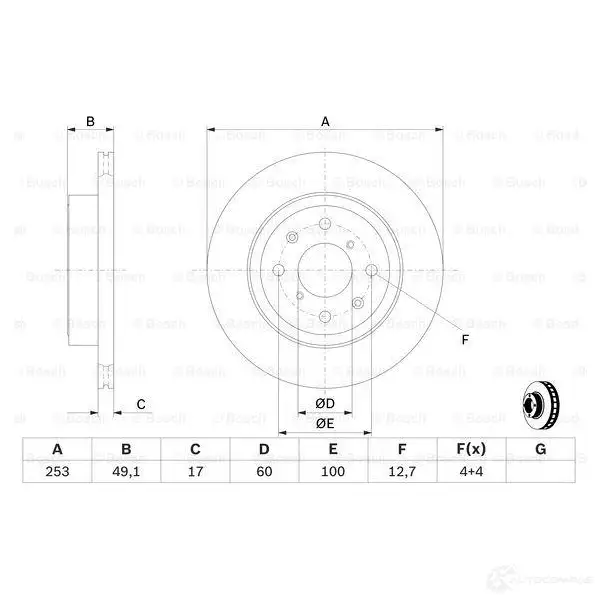 Тормозной диск BOSCH 339620 BD1209 E1 90 R - 02C0074/0288 0986479370 изображение 3