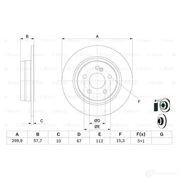 Тормозной диск BOSCH E1 90 R - 02C0357/0177 BD1304 0986479410 339655 изображение 3