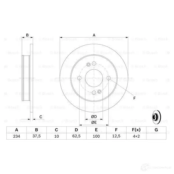 Тормозной диск BOSCH BD2096 1193479310 E1 90 R - 02C0100/0384 0986479b95 изображение 4