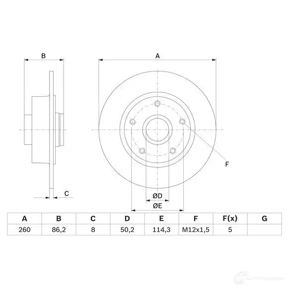 Тормозной диск BOSCH 0986479708 OK8G6G BD15 41 339914 изображение 3