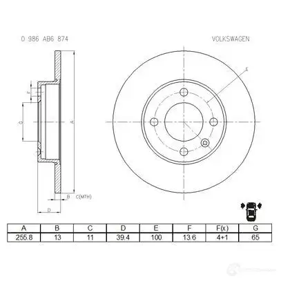 Тормозной диск BOSCH BD687 4 J0T1IUD 343803 0986ab6874 - Изображение 1