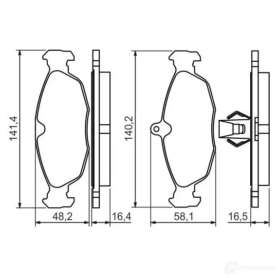 Тормозные колодки, комплект BOSCH 24487 7563D688 342395 0986494413