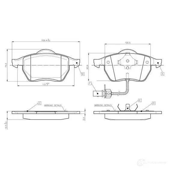 Тормозные колодки, комплект BOSCH 4047024113312 6016190 0986tb2673 CA MQ3P