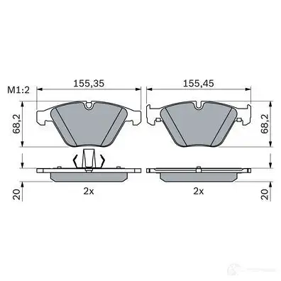 Тормозные колодки, комплект BOSCH 1437243635 1UW OTCL 0986424608