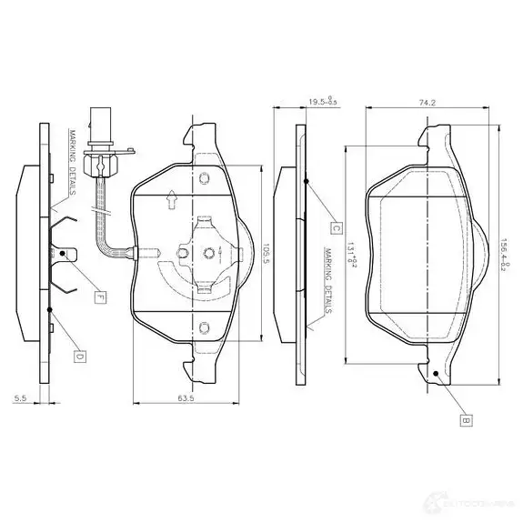 Тормозные колодки, комплект BOSCH D 555CES 7434 6016910 D 555CES 7434 0986tb2018