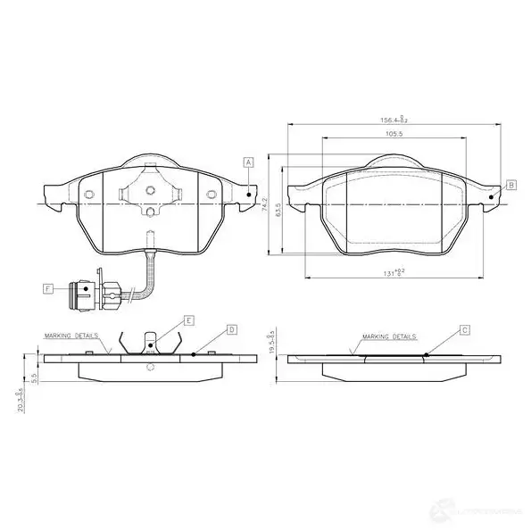 Тормозные колодки, комплект BOSCH D 555AES 7434 D 555AES 7434 6015208 0986tb2213