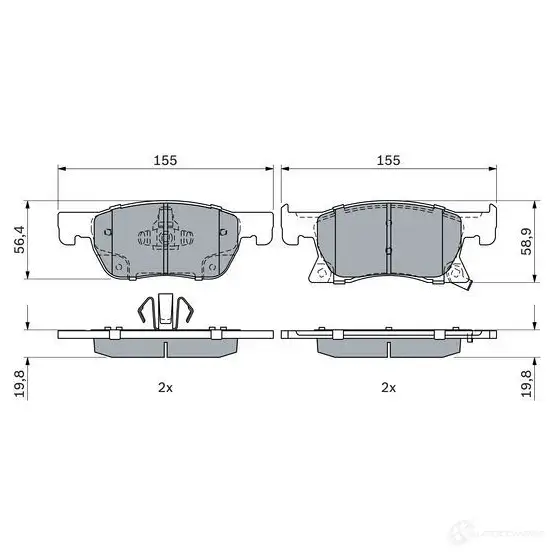 Тормозные колодки, комплект BOSCH 0986424989 B R262 1437313846