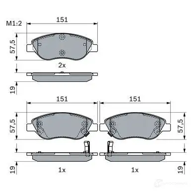 Тормозные колодки, комплект BOSCH 1437243513 71YO9 P 0986424042