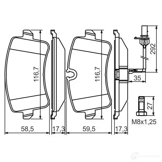 Тормозные колодки, комплект BOSCH 0986494446 BP1368 24606 342427 изображение 0