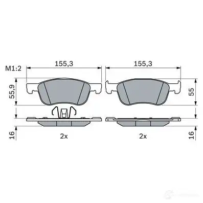 Тормозные колодки, комплект BOSCH X2 DK1E 0986424867 1437243609 - Изображение 1