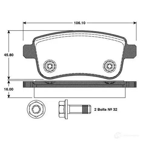 Тормозные колодки, комплект BOSCH E9 90R - 01119/2538 DXSC7A 6016646 0986tb3093