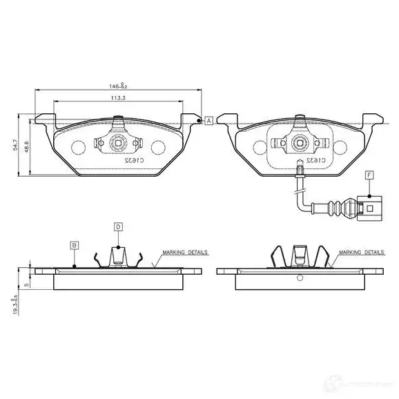 Тормозные колодки, комплект BOSCH WVA 23187 0986tb2314 6016696 E9 90R - 01706/010 изображение 0