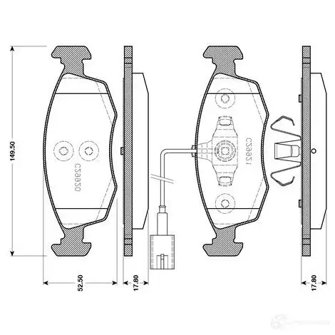 Тормозные колодки, комплект BOSCH G P8Z02 1197983393 4047024920309 0986tb3143