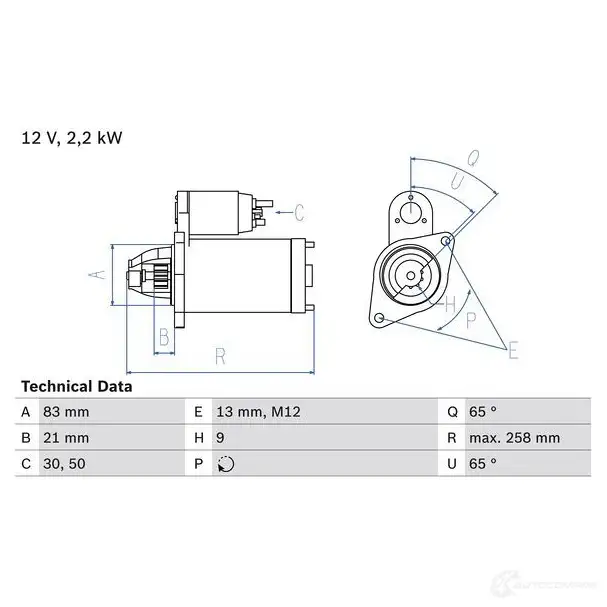 Стартер BOSCH 331327 G166C 17 48 0986017480 изображение 0