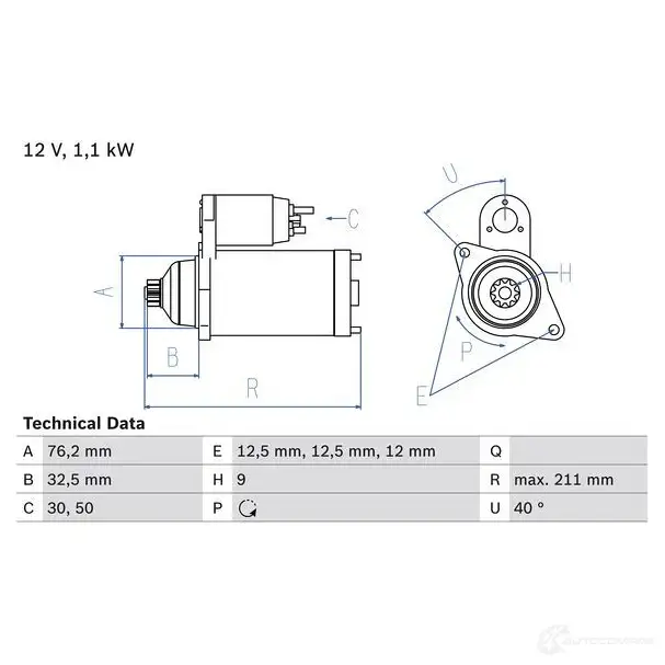 Стартер BOSCH 178 3 0986017830 W2D32C 331353 изображение 0