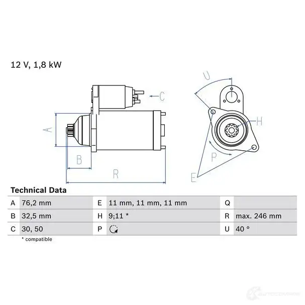 Стартер BOSCH KYPYDOB 17 00 331287 0986017000