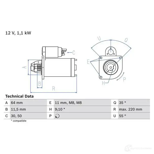 Стартер BOSCH 331451 XE70AOM 188 8 0986018880 изображение 0