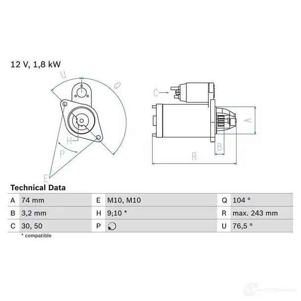 Стартер BOSCH 186 8 331433 F9MHG8 0986018680