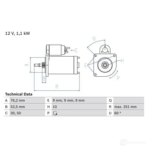 Стартер BOSCH NM3DX 0986016750 167 5 331270