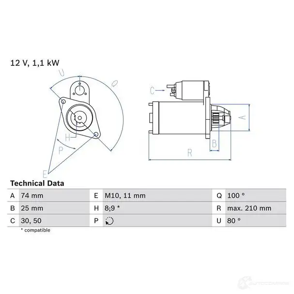 Стартер BOSCH 21 55 0986021550 P0EM3IC 331623