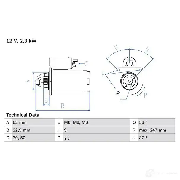 Стартер BOSCH 18 96 331459 2J88Z 0986018960 изображение 0