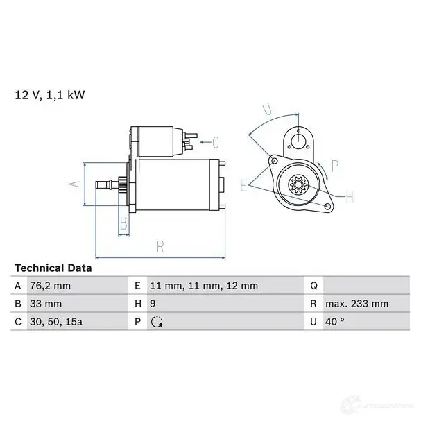 Стартер BOSCH UTPHQ 1 820 331386 0986018200 изображение 0