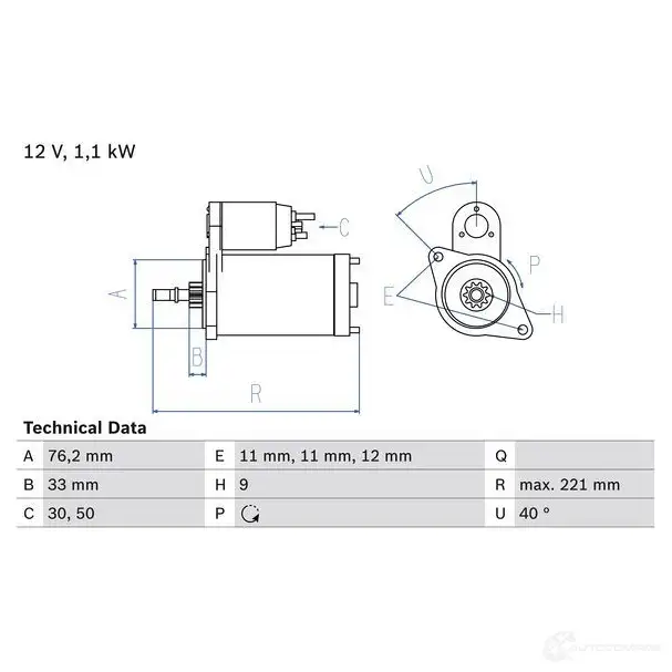 Стартер BOSCH 1 629 0986016290 O1QD8 331235