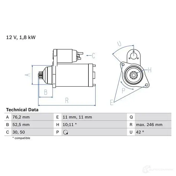Стартер BOSCH 0986016980 169 8 QOCUI 331285 изображение 0