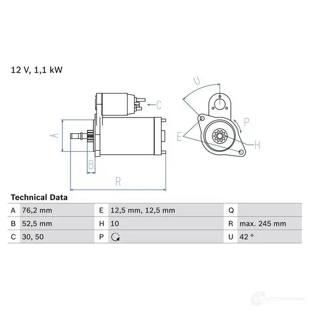 Стартер BOSCH 0986016300 4T4YB 331236 16 30