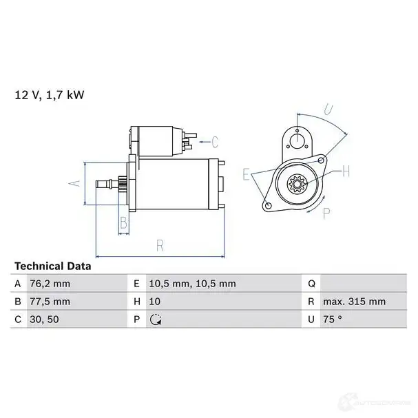 Стартер BOSCH 1KEAF 16 25 331231 0986016250