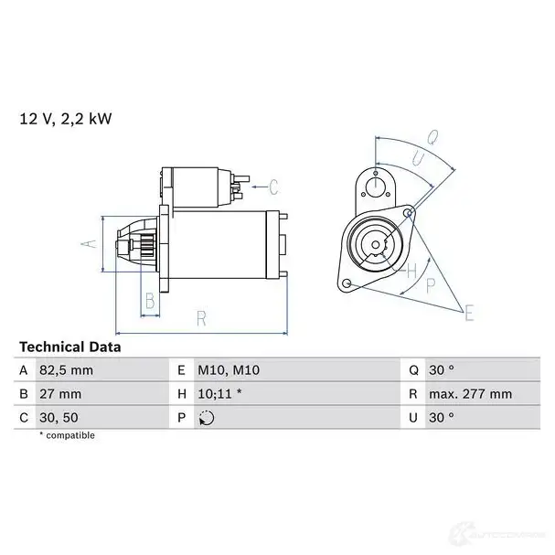 Стартер BOSCH 0986014660 1 466 331138 ESUQTE изображение 0